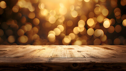 Aufkleber - Perspective wooden table and bokeh light background product display template : Generative AI