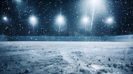 Poster - Snow and ice backgroundEmpty ice rink illuminated by spotlights : Generative AI