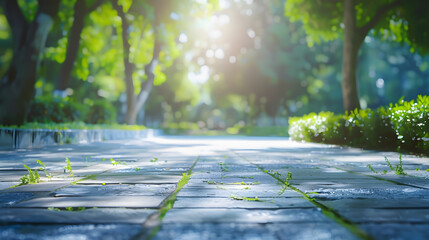 Poster - Empty street at the nice and comfortable garden background with nice blue sky : Generative AI
