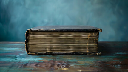 Aufkleber - old book on wooden table and blue background : Generative AI