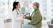 © peopleimages.com - Welcome, old woman or doctor shaking hands with patient in consultation for healthcare checkup at hospital. Meeting, handshake or medical worker greeting a senior person in appointment at clinic