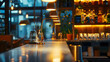 © Generative AI - Interior of cozy modern restaurant with a bar counter and lamp lighting : Generative AI