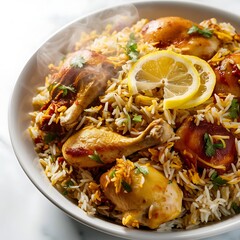 Wall Mural - Chicken biryani served with fragrant steamed basmati rice, a gourmet delight