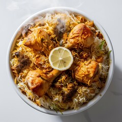 Wall Mural - Chicken biryani served with fragrant steamed basmati rice, a gourmet delight