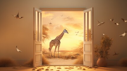 giraffe in the sunset