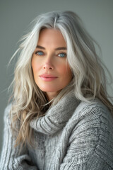 Wall Mural - Front view portrait of mature woman on a white background