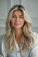 Wall Mural - Front view portrait of mature woman on a white background