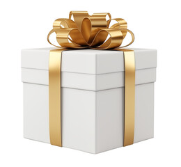 White square gift box tied with a golden bow punches the background