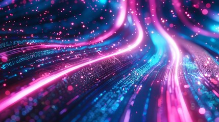Wall Mural - abstract futuristic background with pink blue glowing neon moving high speed wave lines and bokeh lights. Data transfer concept Fantastic wallpaper, Ai Generative hyper realistic 