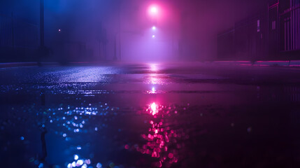 Poster - Dark street reflection on wet asphalt fog night city Rays of neon light in the dark neon light smoke Empty background scene Abstract dark background : Generative AI
