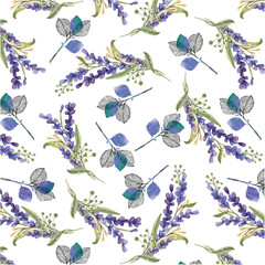 Wall Mural - Watercolor hyacinth flowers and leaves pattern