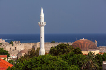 Wall Mural - Minaret rises above Rhodes, Dodecanese islands, Greece