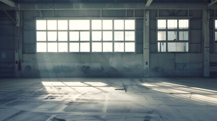 Poster - Empty Industrial Shed or Parking Lot Urban Rough Underconstruction Background Empty Warehouse Interior : Generative AI