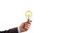 light bulb in hand, concept of businessman getting an idea, isolated white background