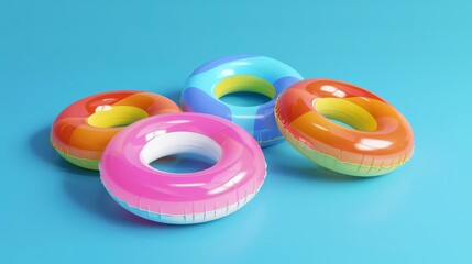 set of colorful swim inflatable rings isolated on background summer vacation concept 3d illustration