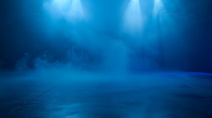 Poster - A dark empty street dark blue background an empty dark scene neon light spotlights The asphalt floor and studio room with smoke float up the interior texture night view : Generative AI