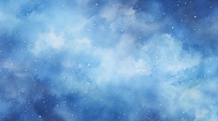 Wall Mural - This image showcases a beautiful abstract blue watercolor texture that resembles a cosmic sky filled with soft clouds and twinkling stars