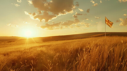 Poster - Breathtaking Golden Field with Waving Australian Southern Cross Flag