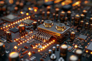 Wall Mural - A close up of a circuit board with a few pieces of gold