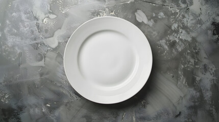 Wall Mural - new empty white plate on grey kitchen table top view : Generative AI