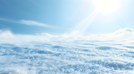 Aufkleber - WHITE SNOW IN SUN LIGHT ON LIGHT BLUE FROSTY SKY BRIGHT WINTER BACKDROP BACKGROUND WITH EMPTY SNOWY FIELD SPACE FOR MONTAGE OR DISPLAY COLD NATURE LANDSCAPE : Generative AI