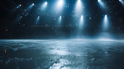Poster - Snow and ice backgroundEmpty ice rink illuminated by spotlights : Generative AI