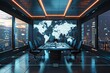 © ParinApril - Ultramodern situation room with layered digital interfaces, tracking global events and trends, designed for decisionmaking and crisis management
