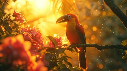 Portrait of a tropical toucan bird of exotic tropical birds.