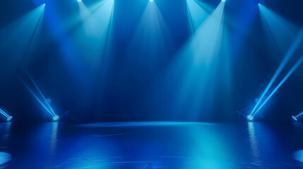 Leinwandbilder - Dark background with lines and spotlights neon light night view Abstract blue background : Generative AI