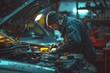 © anatolir - Skilled mechanic repairs car engine under the hood in a wellequipped garage at night