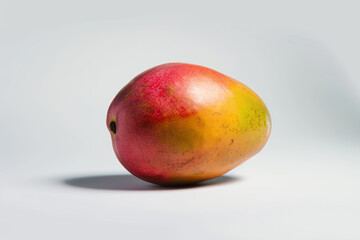 Wall Mural - A single ripe mango standing out against a plain background, tempting with its tropical aroma and juicy flesh. Concept of exotic fruits and vitamin-rich snacks. Generative Ai.