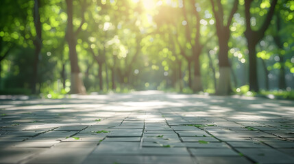 Poster - Empty square floor and green woods natural scenery in city park : Generative AI