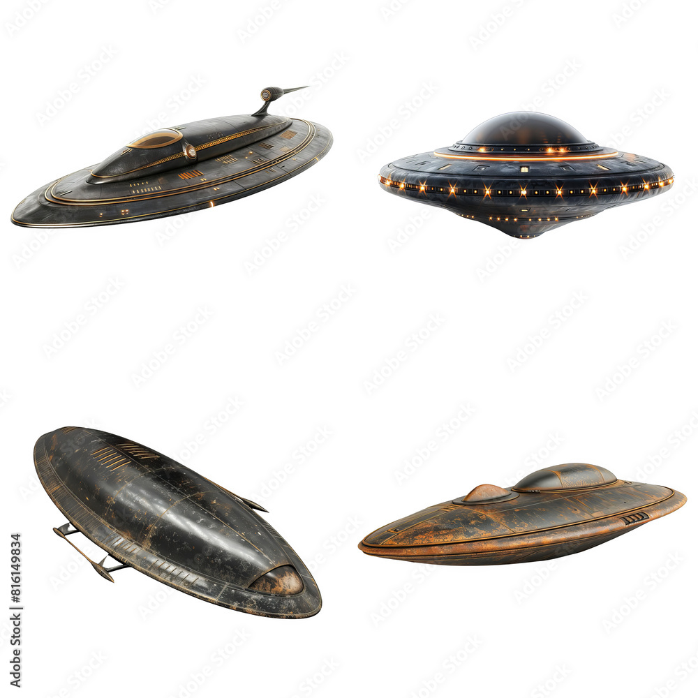 A matte cigar-shaped UFO with subtle detailing, Di-Cut PNG style, Isolated  on white background Stock Illustration