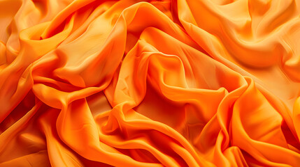 Fototapete - Vivid orange color fabric wrinkle textures background : Generative AI
