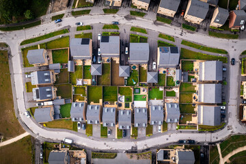 Wall Mural - Aerial view directly above a new build housing estate in the UK