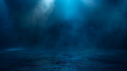 Aufkleber - A dark empty street dark blue background an empty dark scene neon light spotlights The asphalt floor and studio room with smoke float up the interior texture night view : Generative AI