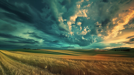 Wall Mural - photo of sunset over the field