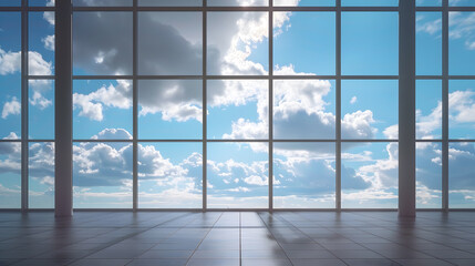 Poster - Through the floortoceiling windows the outdoor sky and cloudscape : Generative AI