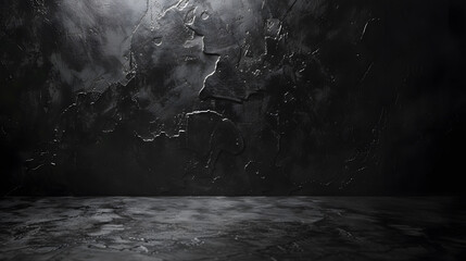 Fototapete - Black studio room background Black cement wall interior texture for display products : Generative AI