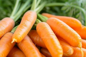 Canvas Print - Closeup of vibrant. Healthy. Raw. Fresh. Organic carrots with green tops. An essential ingredient in natural. Wholesome. And nutritious cooking. Perfect for a vegetarian or vegan diet