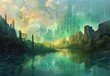 Merge nature and tech in surreal art: Cybernetic landscapes mix organic scenery with futuristic elements like digital cities and AR overlays.