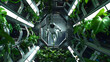 Astronaut in futuristic indoor garden