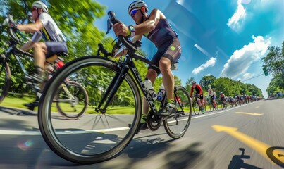 Sticker - An athlete on road bike at triathlon