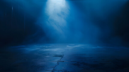 Poster - The dark stage shows dark blue  background an empty dark scene neon light spotlights The asphalt floor and studio room with smoke float up the interior texture for display products : Generative AI