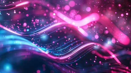Wall Mural - abstract background with pink blue glowing neon lines and bokeh lights. Data transfer concept. Digital wallpaper, AI Generative hyper realistic 