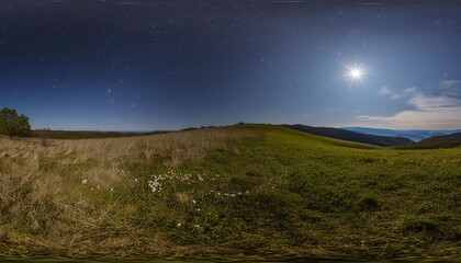 Wall Mural - night landscape with stars and the full moon panorama environment 360 hdri map equirectangular projection spherical panorama