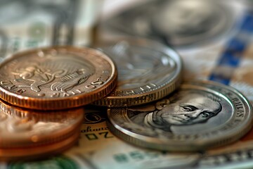 Wall Mural - Close-up of coins and a dollar