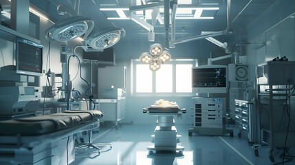 Poster - Empty operating room in a hospital Interior of an operating room in clinic with modern medical equipment : Generative AI