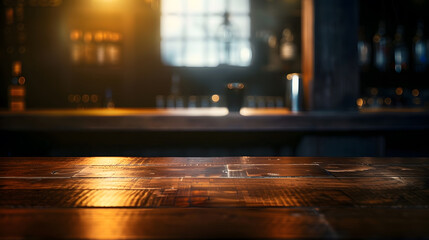 Poster - dark brown top of bar and free space for your glass : Generative AI