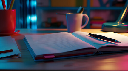 Poster - Open notepad with office supplies : Generative AI